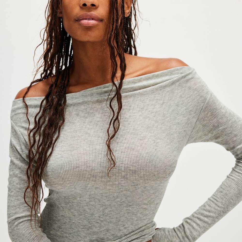 Free People Gray Off the Shoukder Top